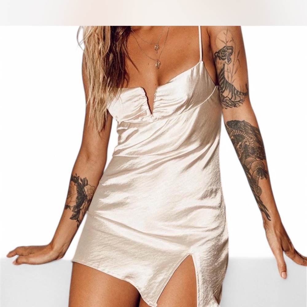 Cream Satin Slip Dress